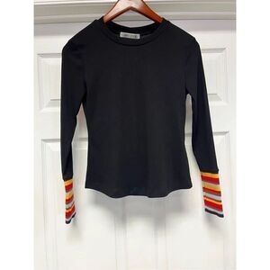 Sunday Stevens Black Rubbed Rainbow Sleeve Top sz M EUC